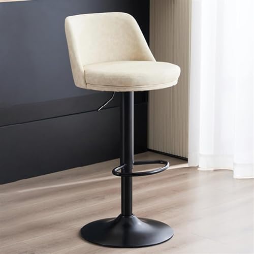 Taburete moderno de piel sintética gris para isla de cocina, altura ajustable, giratorio, con respaldo, diseño sin brazos, reposapiés, elegante silla de bar para desayuno (beige)