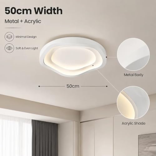 Image of Organic Layered Pebble LED Ceiling Light, Modern Designer Ceiling Lamp with Layered Oval Ring Design for Bedroom, Living Room, Hall & Home Decor|White