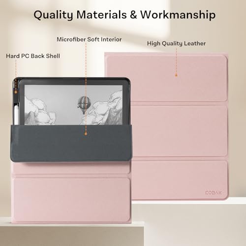 Image of CoBak Case for 11 inch Kindle Scribe 3rd Generation 2025, Kindle Scribe Colorsoft with Two Viewing Angles - All New PU Leather Cover with Auto Sleep Wake, Pen Holder. Rose Gold