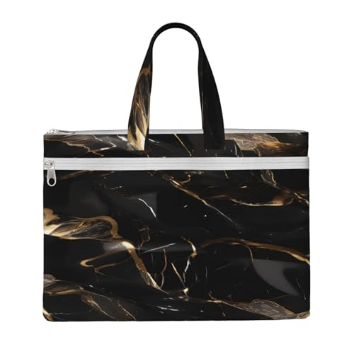 gvndaa Bolsa de lona con estampado de mármol negro y dorado para hombres y mujeres, gran capacidad, almacenamiento de documentos, oficina, compras
