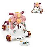 【Stabile mechanische Struktur】 Die stabile dreieckige Stützstruktur an der Seite und die Vier-Punkt-Rechteckstruktur unten reduzieren den Schwerpunkt der Gehhilfe, wodurch das Fahrgestell stabiler wird und nicht leicht umkippt.So könnensich die Kinder nach Belieben vorwärtsbewegen.