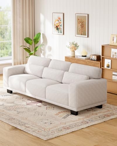 Marsail 89 Inch Sofa, 3-Seater Modern Comfy Couch with Deep Seats, Upholstered Linen Couches for Living Room, Bedroom, Office,Apartment, Beige