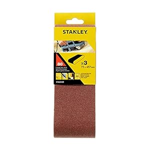 Stanley Schleifband für Bandschleifer (75 x 457 mm, grobe Körnung K80, passend für Black+Decker Bandschleifer KA85, KA85EK, KA86, 3 Stück) STA33101