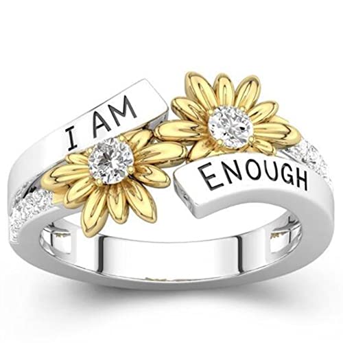 Jude Jewelers Rhodium Plated Silver Gold Two Tone Sun Flower I am Enough Mantra Inspirational Ring