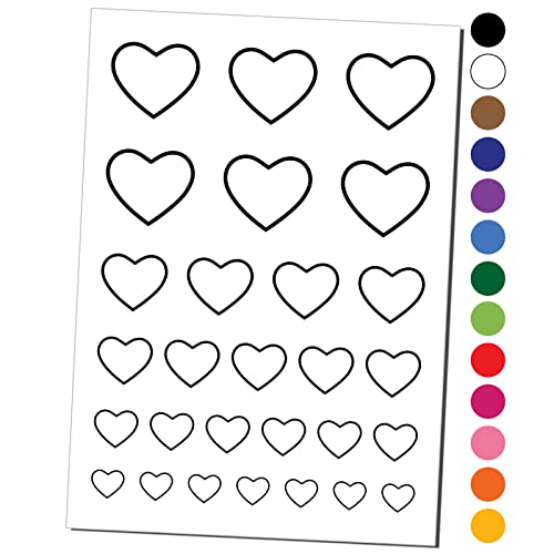 Heart Love Outline Temporary Tattoo Water Resistant Fake Body Art Set Collection - Black (One Sheet) #TOP16