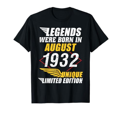 Cumpleaños Agosto 1932 Edición Limitada Regalo Legend Camiseta