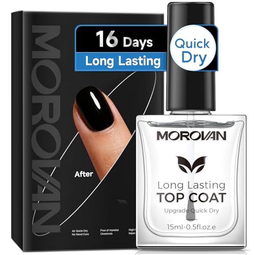 Morovan Top Coat Nail Polish: Clear Quick Dry High Glossy Nail Polish Shiny No Chip Long Lasting Air Dry Top Coat for Nail Art Manicure Salon Quality