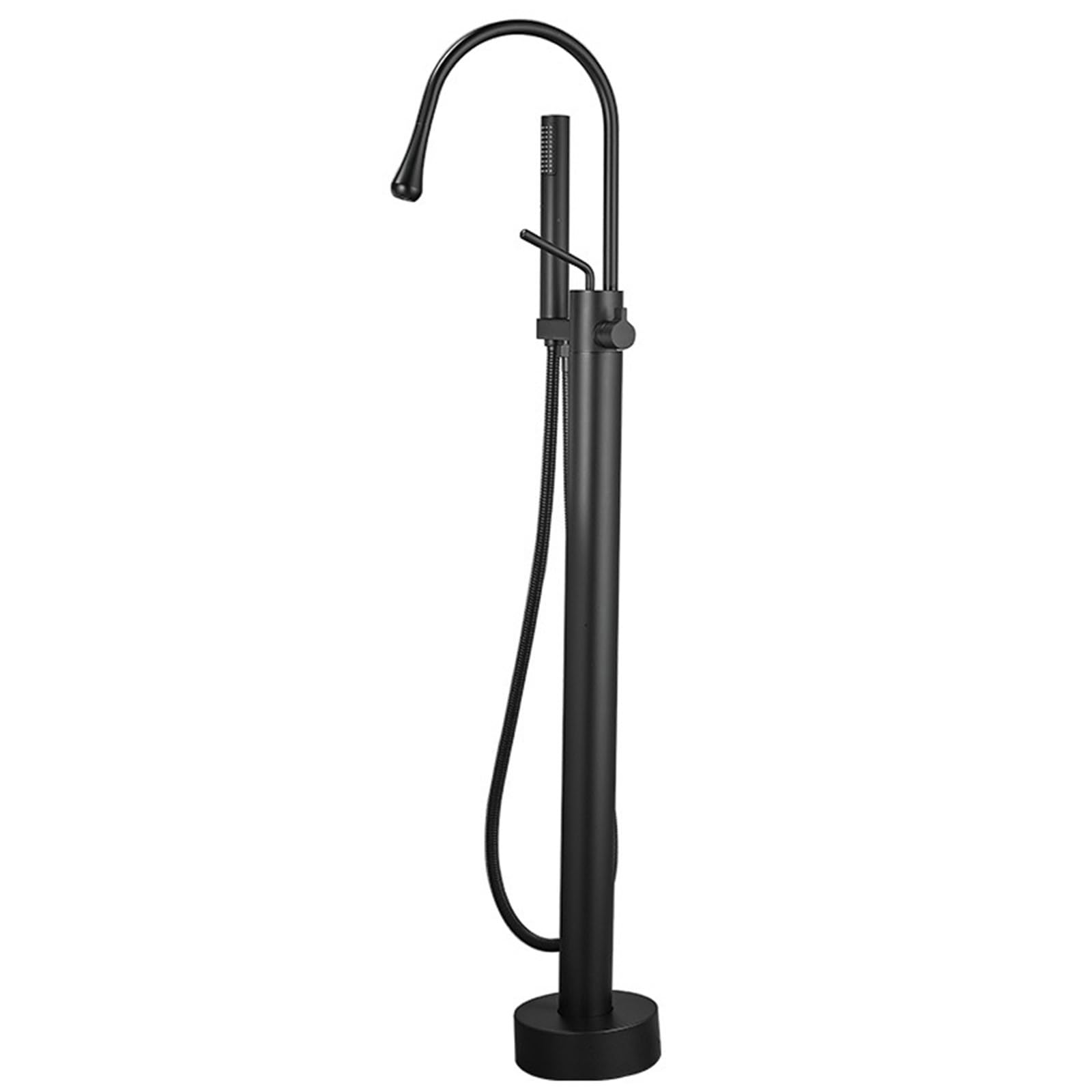 CWCQGH Freestanding Bathtub Faucet, Floor Mount Brass Single Handle Bath Tub Faucet Set with Hand Shower and Swivel Spout, Free,Black-A
