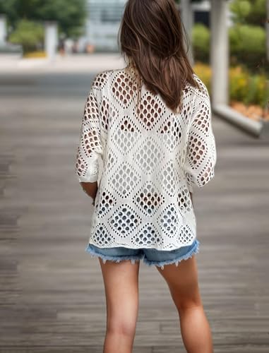 Image of NASKY Womens Crochet Top Summer Fashion 2026 - Sexy 3 /4 Batwing Sleeve Knit Sweater