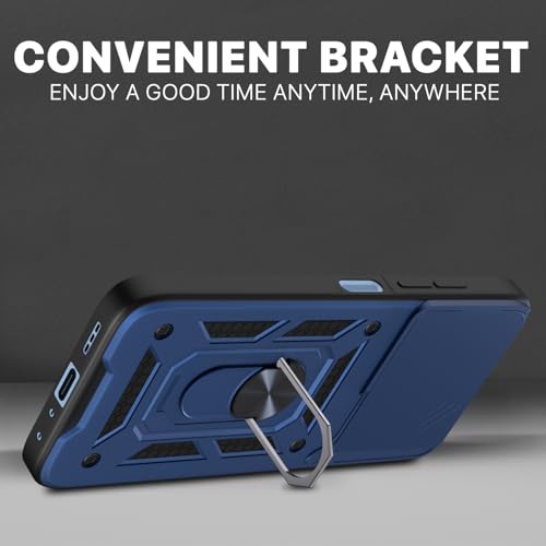 Image of Pikkme Back Cover for Oppo A5 Pro 5G | 360 Protection Case | Sliding Camera Shield Cover & Ring Holder Stand D10 Tough Armor Bumper Case (Blue)