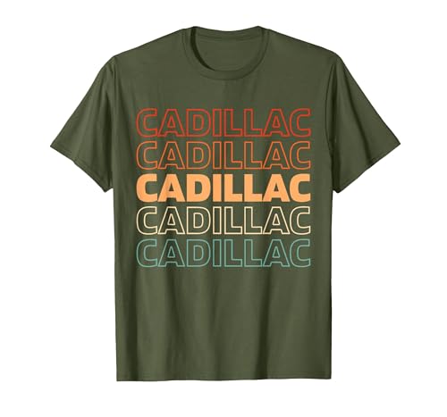 Retro Us American City USA - Vintage Michigan Cadillac T-Shirt, Men, Olive Green, Medium