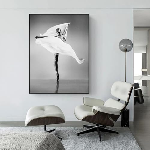 Toile de danseuse classique murale grand format déco chambre élégante triptyque noir et blanc