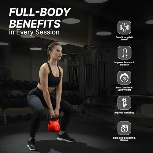 Image of Cult 12kg Neoprene Anti-Slip Grip Colored Kettlebell for Home Workout - Red
