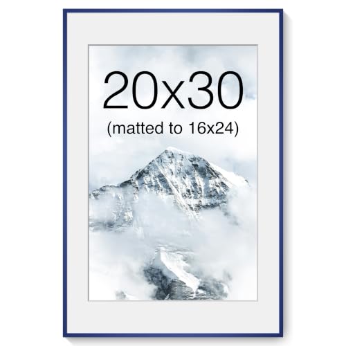 Acovy 20x30 Picture Frame, Aluminum Photo Frame Matted to 16x24, 20 x 30 Poster Frame with High Definition Tempered Glass, Metal Frame for Wall, Wall Hook Included