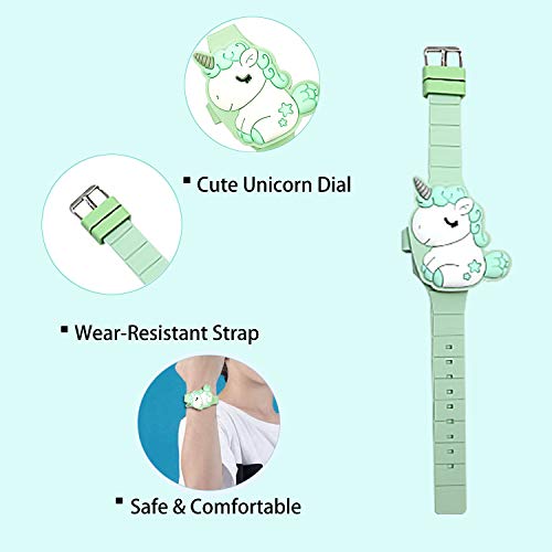 Kavie Kids Unicorn Watch - Learning Time 3D Cute Cartoon Toddler Shape Clamshell Design Digital LED Watch for Girls Aged 3-83