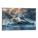 stampa artistica da parete su tela con tigre del bengala, con occhi azzurri, decorazione per ufficio (1), 40 x 60 cm