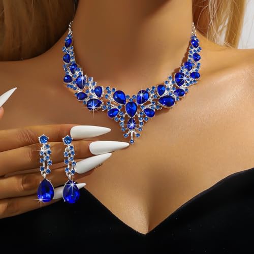 Image of Shining Diva Fashion Stylish Design Fancy Crystal Necklace Jewellery Set for Women | Trendy Celebrity Inspired Jewellery