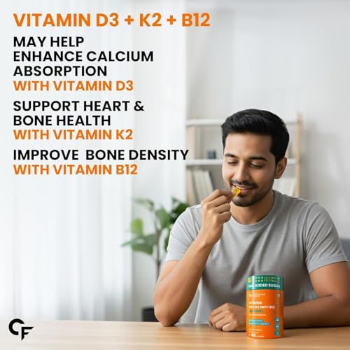 Image of Carbamide Forte Vitamin D3 K2 B12 Gummies | Vitamin B12, Vitamin K2 Supplements & Vitamin D Supplements| Plant Based Veg Lichen Source D3 Supplement for Bone Health | Mango Flavor - 60 Gummies