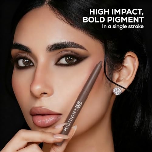 Image of RENEE Midnight XXL Kajal | Brown Kohl Pencil with Built-in Sharpener | Waterproof, Smudge-proof, 24Hr Long-Lasting | Ultra-Rich Pigment, Smooth Glide | 1.5g