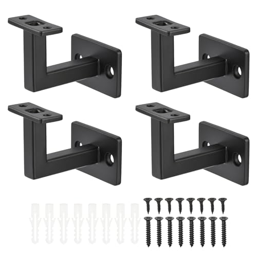 uxcell Black Fixed Swivel Hand Rail Brackets Adjustable Square Hand Rail Brackets for Staircase Stair (4PCS)