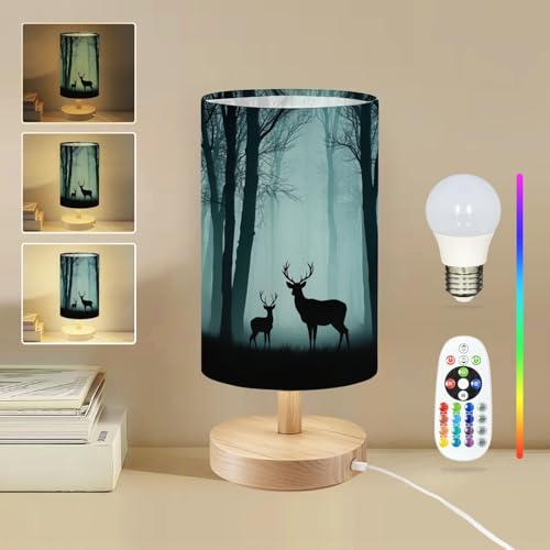 RAINFALLARING Round Table Lamp for Bedroom Deer hind Standing Grass