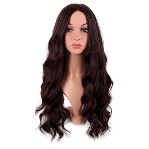 Image of MapofBeauty 28 Inch /70 cm Long Wavy Middle Part with No Bangs Synthetic Fiber Curly Fashion Women Party Cosplay Wig (Dark Brown)