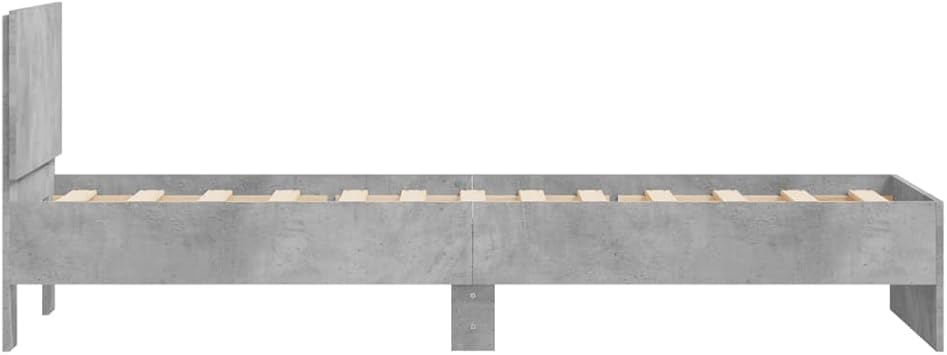 Grey Single Bed Frame No Mattress 90 x 200 cm Engineered Wood with Headboard Sturdy Plywood Slats Modern Bedroom Furniture for Guest Room Teen Loft Studio Flat