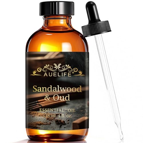 Auelife 4oz Sandalwood & Oud Essential Oils for Diffusers for Home - Woody Fragrance Oil for Candle Making Soap Making Fathers Day & Birthday Gifts for Him - Masculine Scent for Men Gift