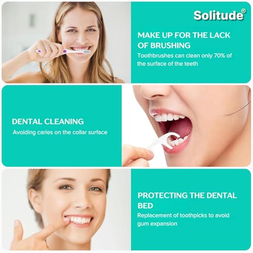 Image of Solitude 50 Pieces 3 in 1 Tooth Cleaning Dental Floss Fresh Toothpick Cleaners, Disposable Teeth Flossing Thread Toothpicks with Tongue Cleaner Stick for Fresh, Healthy and Breath Gums