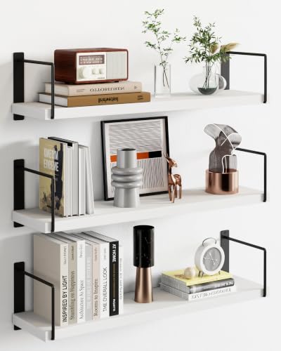 Floating Shelves, 24 In Bookshelves for Room Wall, Shelves on Wall (White)