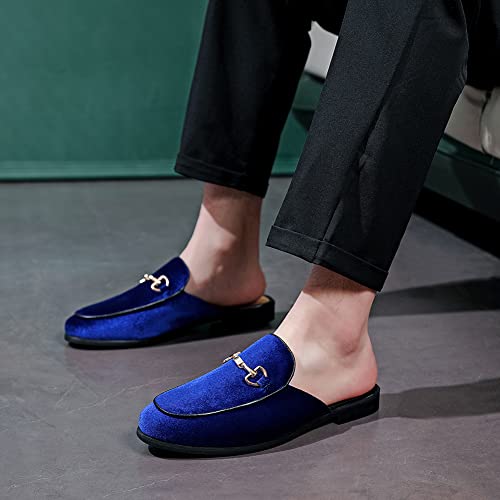 Image of FLQL Mens Shoes Luxury Velvet Gold Buckle Slip-on Penny Loafers Casual Smoking Slippers Indoor Outdoor Sandals Black Size 7-13
