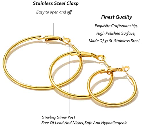 Cocamiky 9 Pairs Big Gold Hoop Earrings Set For Women Girls,Stainless Steel 14K Gold Plated Thin Hoops Rose Gold Silver Hypoallergenic Sterling Silver Post For Sensitive Ears Gold Jewelry #TOP4