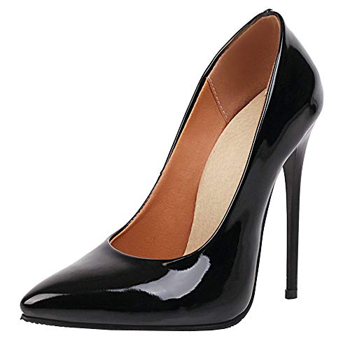 LUXMAX Women Patent Leather Pointed Toe Pumps Stiletto High Heel Court Shoes