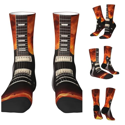 LZQPOEAS Rock Guitar Athletic Socks Unisex Cushioned Crew Socks Hiking Running Calf Sock Soft Above Ankle Sock