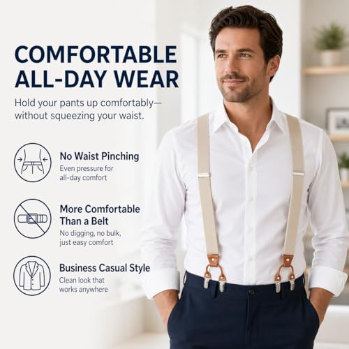 Image of Men's Heavy Duty Y-Back Suspenders, 6 Strong Metal Clips Adjustable Elastic Straps for Work, Tuxedos, and Daily Wear