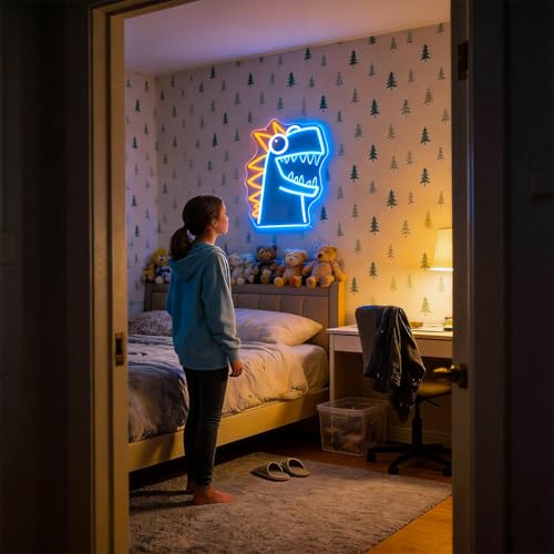Image of Funny Dinosaur Neon Sign for Wall Decor Led Signs Light Up Sign Room Decor Neon Lights Sign Dimmer Switch USB Powered
