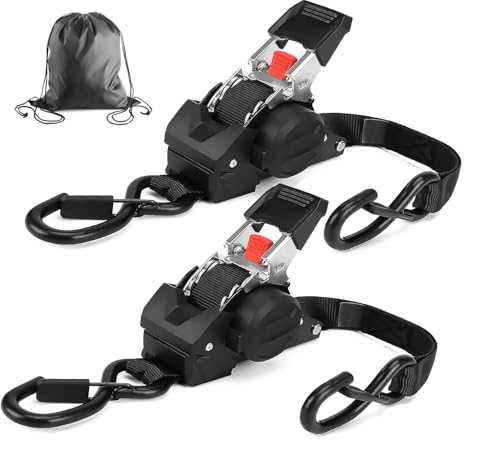 2 Stück Automatik Spanngurte Selbstaufrollende Ratschengurte 3m x 25mm mit S-Haken Automatik Spanngurte Spanngurt Automatik für LKW Anhänger Motorrad Kajak und Camping