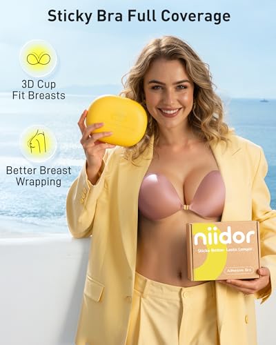 Image of Niidor Women's Silicone Adhesive Bra, Invisible Sticky Bra, Strapless Backless Reusable Bra for Wedding Dress