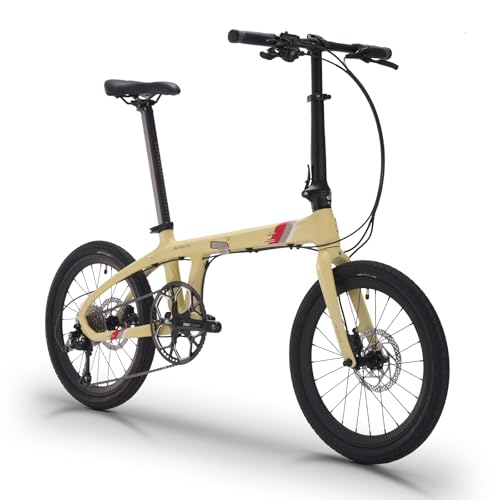 Sava Z1 Faltrad Carbon 20 Zoll, Ultraleichtes Fashion-Klapprad mit Carbonrahmen & 9-Gang mit SORA R3000 Für Damen und Herren, Milchkaffee