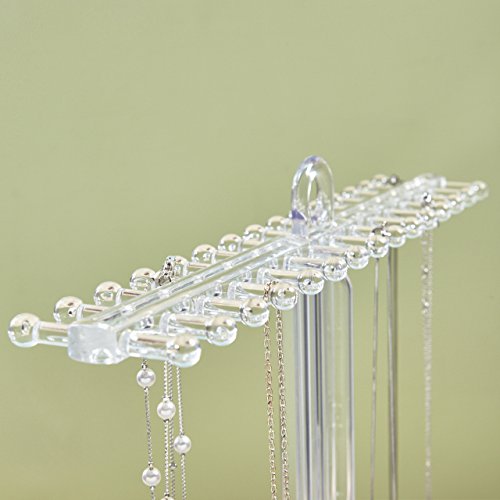Clear Plastic Necklace Holder with 30 Individual Pegs and Divided Jewelry Tray