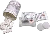 Piebert Reinigungstabletten sind speziell für Automatische Reinigungsprogramme in Kaffeeautomaten konzipiert. Die wiederverschließbare Dose mit je 120 Tabletten lässt sich praktisch verstauen. Eine Kaffeefettlöse-Tablette wiegt 2g. und hat einen Durchmesser von 15mm. Stärke circa 7mm.