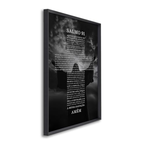 Quadro Decorativo Religioso Salmo 91 (Preto, 60x90, S/Vidro)