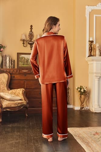 Image of Ekouaer Women's Classic Button Down Long Satin Silk Pajama Set