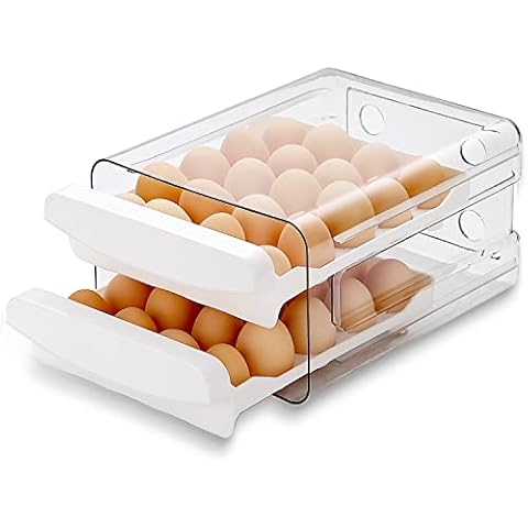 HOMQUEN Egg Container for Refrigerator, 40 Grid/2 Layer Egg Holder for Refrigerator, Egg Drawer for Refrigerator, Egg Fresh Storage Box for Fridge, Egg Tray & Egg Storage, Clear Plastic (Pack of 1) Cover