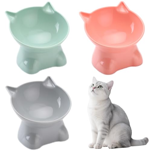 TaimeiMao Katzennapf Set, Futternapf Katze, Katzennapf Erhöht, 3 Stück Fressnapf Katze mit 15° Geneigter Futterschüssel Katze,Wasser Fütterung Schüssel für Katze TaimeiMao Katzennapf Set, Futternapf Katze, Katzennapf Erhöht, 3 Stück Fressnapf Katze mit 15° Geneigter Futterschüssel Katze,Wasser Fütterung Schüssel für Katze