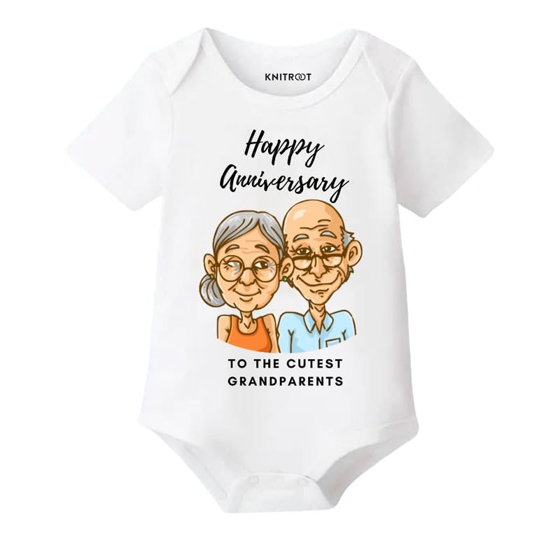 Image of KNITROOT Grandprarent Family Special Onesies, Unisex Baby 100% Cotton Envelope Neck Half Sleeve Romper, Bodysuit, Happy Anniversary To The Cutest Grandparents, Infant Cloths for Boys & Girls