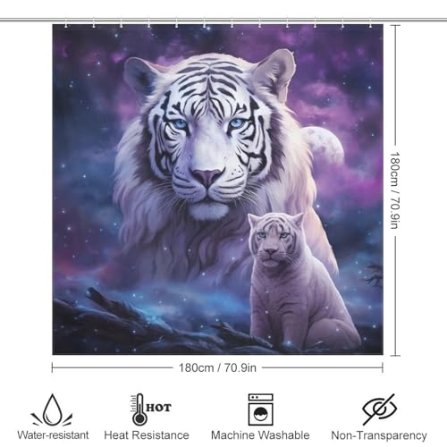 Rideau de douche tigre imperméable en polyester tissu lavable avec crochets - 4