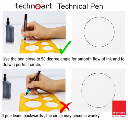 Image of Isomars Technoart Fineliner Technical Drawing Pen 0.5mm with Black Waterproof Drawing Ink Set | Refillable Precision Pen for Sketching, Drafting, Architecture & Mandala Art
