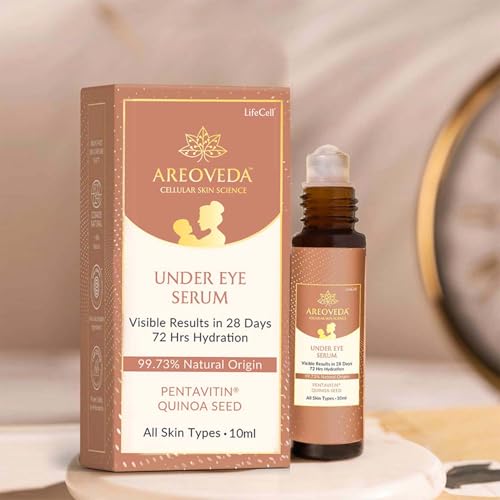 Image of AreoVeda Under Eye Cream with Cooling Massage Roller | Under Eye Roll On with Quinoa for Dark Circles, Puffiness & Fine Lines | Pregnancy-Safe | 10 ml (Pack of 2)