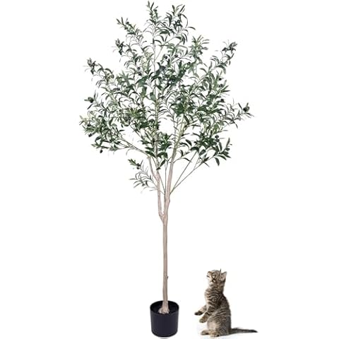 JUSTOYOU Artificial Olive Trees, 6FT Tall Faux Tree Potted Fake Olive Tree Branches Silk Oliver Leaves and Fruits Trunk in Pot Artificial Trees for Home Decor Indoor Cover